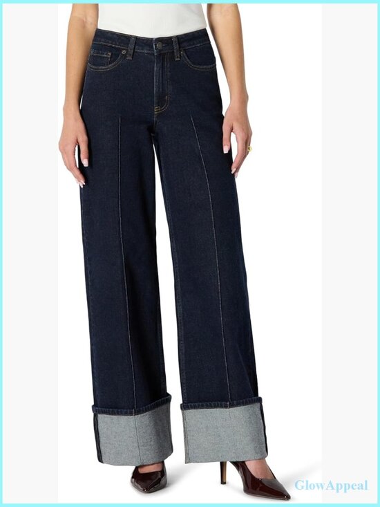 Denim - High-Rise Wide Leg Cuffed Jean - Low Stretch Denim